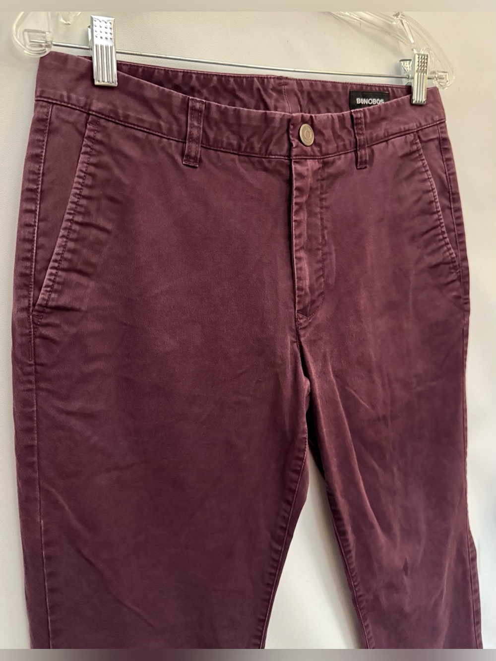 NEW BONOBOS Pants Men 31x30” Chino Slim Straight Burgundy Cotton Stretch Preppy - Picture 9 of 15
